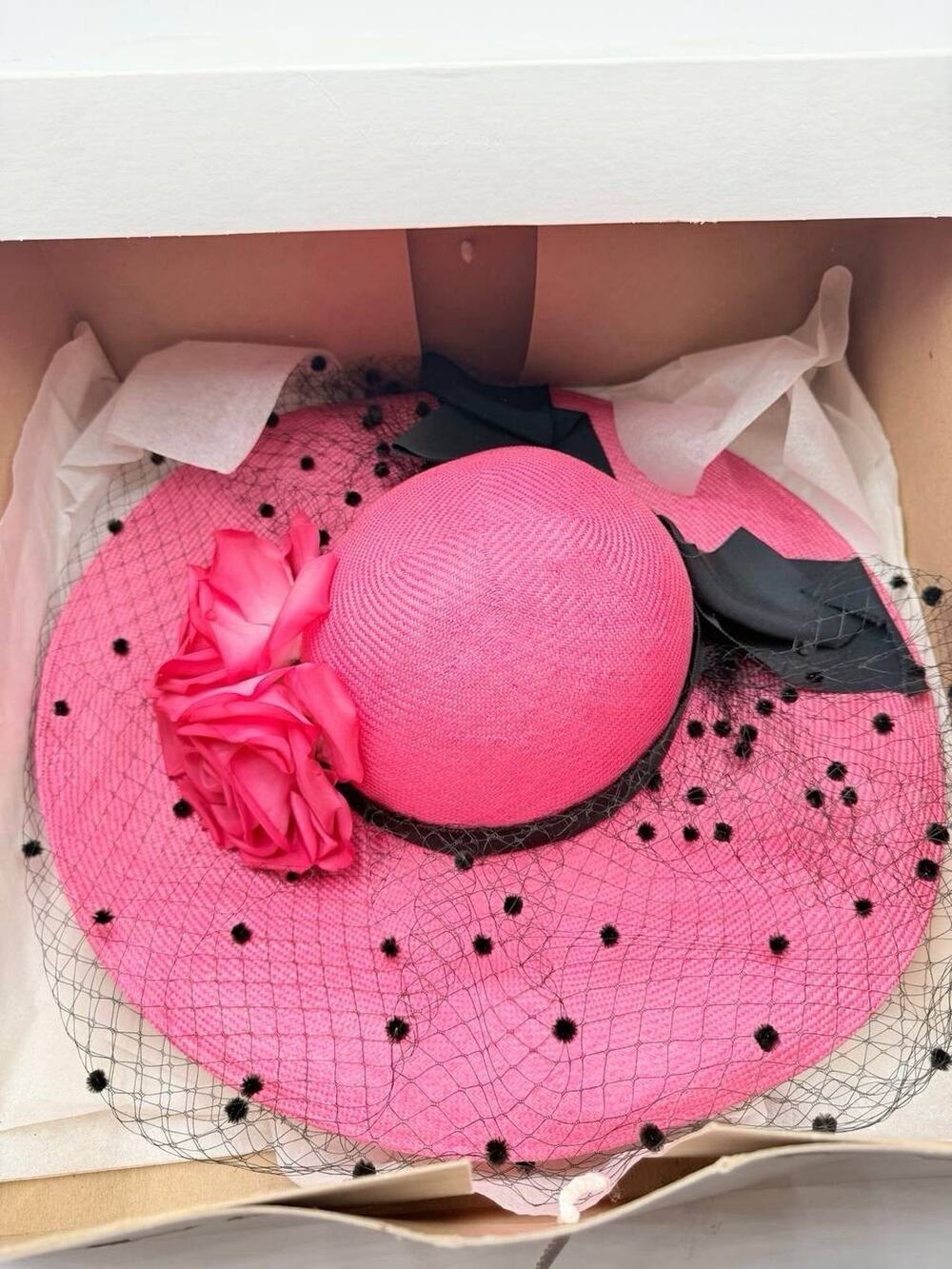Vintage Famous Millinery Pink Wide Brim Hat – New Old Stock with Original Tags